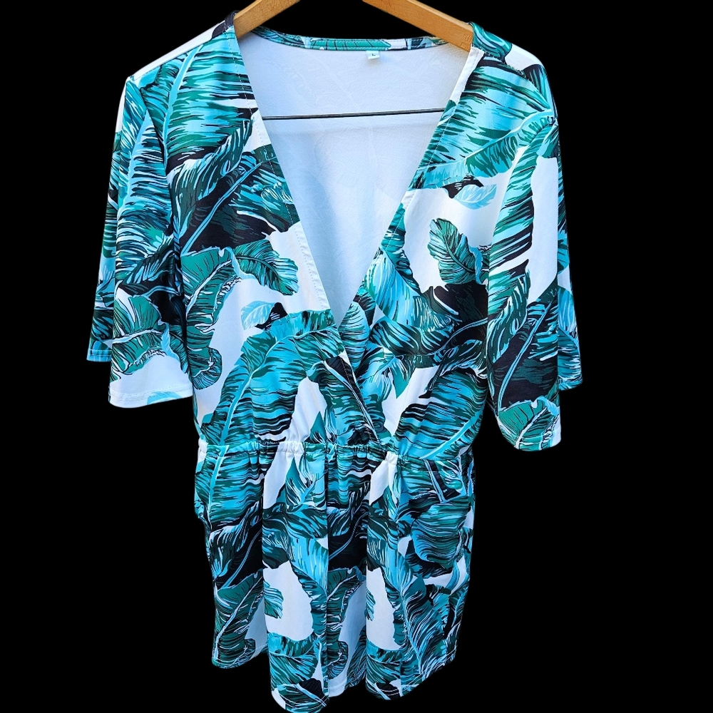 Tropical Leaf Print Kimono Size L - Picture 3 of 15